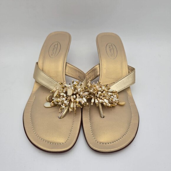 Talbots Gold Leather Jeweled Beaded Mule Dress Sandals Low Heel Size 7.5 - Picture 2 of 8